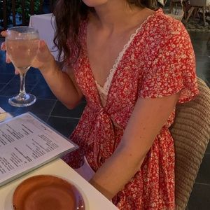 Shein small red floral sun dress